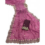 Women's Star Georgette Embroidered Saree With Unstitched Blouse 5.5Mtr (Pink)