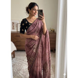 Women's Viscose Silk Embroidered Saree With Unstitched Blouse 5.5Mtr (Pink)