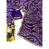 Women's Satin Embellished Saree With Unstitched Blouse 5.5Mtr (Purple)