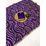 Women's Satin Embellished Saree With Unstitched Blouse 5.5Mtr (Purple)
