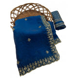 Women's Satin Embellished Saree With Unstitched Blouse 5.5Mtr (Teal)