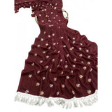 Women's Georgette Embellished Saree With Unstitched Blouse 5.5Mtr (Maroon)