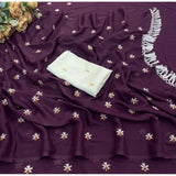 Women's Georgette Embellished Saree With Unstitched Blouse 5.5Mtr (Wine)