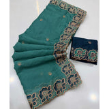 Women's Star Georgette Embroidered Saree With Unstitched Blouse 5.5Mtr (Sea Green)