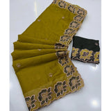 Women's Star Georgette Embroidered Saree With Unstitched Blouse 5.5Mtr (Olive Green)