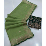 Women's Star Georgette Embroidered Saree With Unstitched Blouse 5.5Mtr (Green)