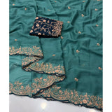 Women's Star Georgette Embroidered Saree With Unstitched Blouse 5.5Mtr (Sea Green)