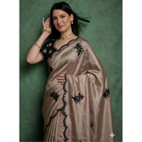 Women's Viscose Silk Embroidered Saree With Unstitched Blouse 5.5Mtr (Beige)