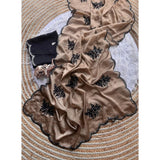 Women's Viscose Silk Embroidered Saree With Unstitched Blouse 5.5Mtr (Beige)