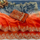 Women's Satin Embellished Saree With Unstitched Blouse 5.5Mtr (Multicolor)