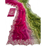 Women's Satin Embellished Saree With Unstitched Blouse 5.5Mtr (Multicolor)