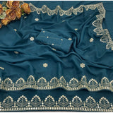 Women's Georgette Embellished Saree With Unstitched Blouse 5.5Mtr (Blue)