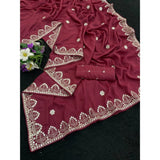 Women's Georgette Embellished Saree With Unstitched Blouse 5.5Mtr (Maroon)