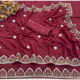 Women's Georgette Embellished Saree With Unstitched Blouse 5.5Mtr (Maroon)