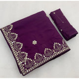 Women's Georgette Embellished Saree With Unstitched Blouse 5.5Mtr (Purple)