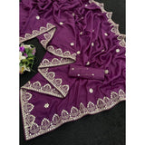 Women's Georgette Embellished Saree With Unstitched Blouse 5.5Mtr (Purple)