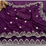 Women's Georgette Embellished Saree With Unstitched Blouse 5.5Mtr (Purple)