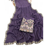 Women's Art Silk Embroidered Saree With Unstitched Blouse 5.5Mtr (Lavender)