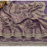 Women's Silk Embellished Saree With Unstitched Blouse 5.5Mtr (Lavender)