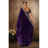 Women's Silk Embroidered Saree With Unstitched Blouse 5.5Mtr (Purple)