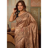 Women's Viscose Silk Embroidered Saree With Unstitched Blouse 5.5Mtr (Brown)