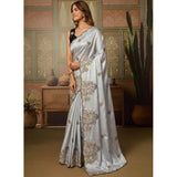 Women's Viscose Silk Embroidered Saree With Unstitched Blouse 5.5Mtr (Grey)