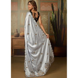 Women's Viscose Silk Embroidered Saree With Unstitched Blouse 5.5Mtr (Grey)