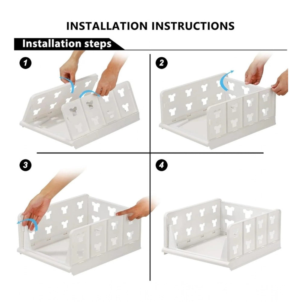 { "alt_text": "White plastic foldable stackable storage organizer for closet organization, easy to store household items" }