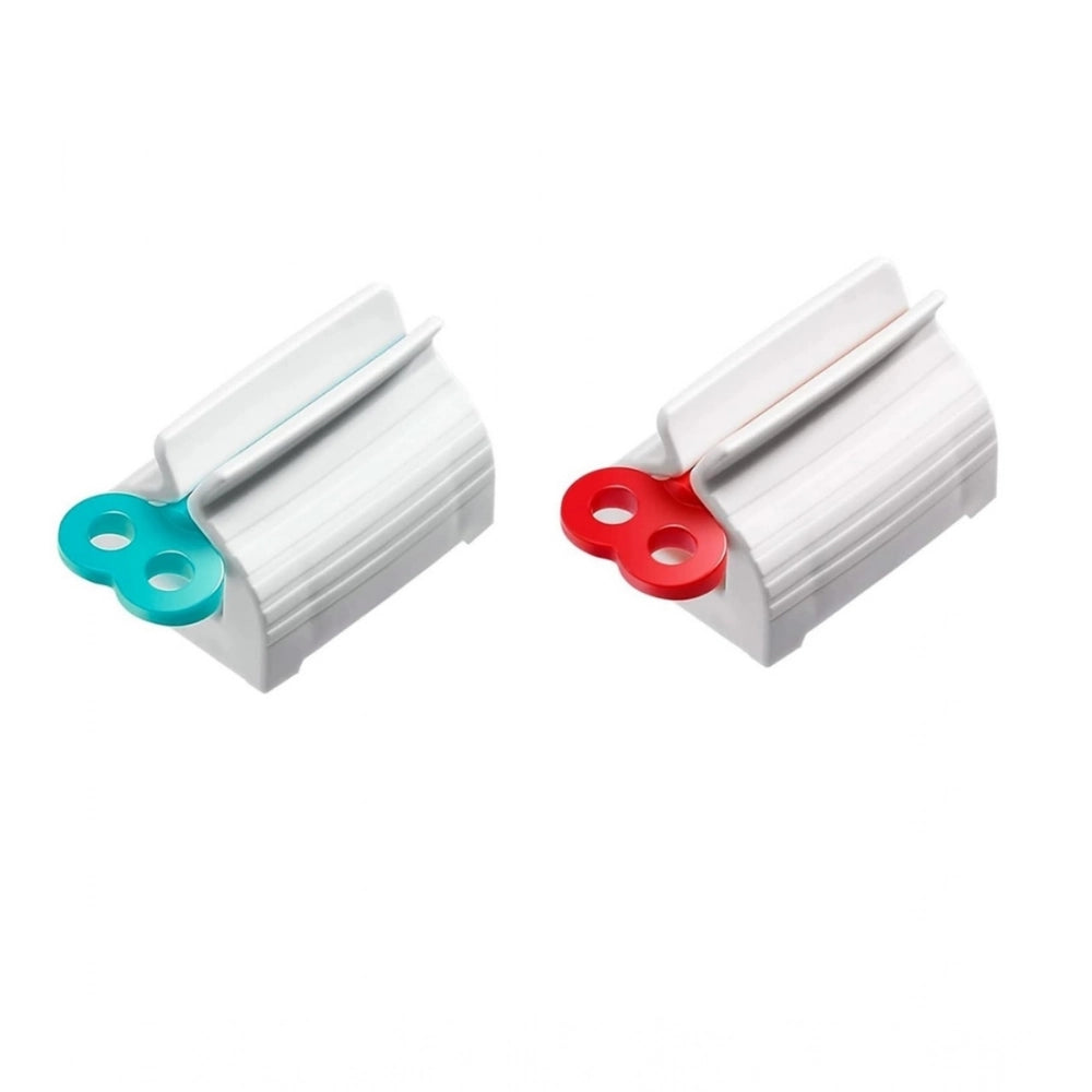 { "alt_text": "Multicolor plastic toothpaste squeezer pack of 2, easy-to-use bathroom hygiene tool" }