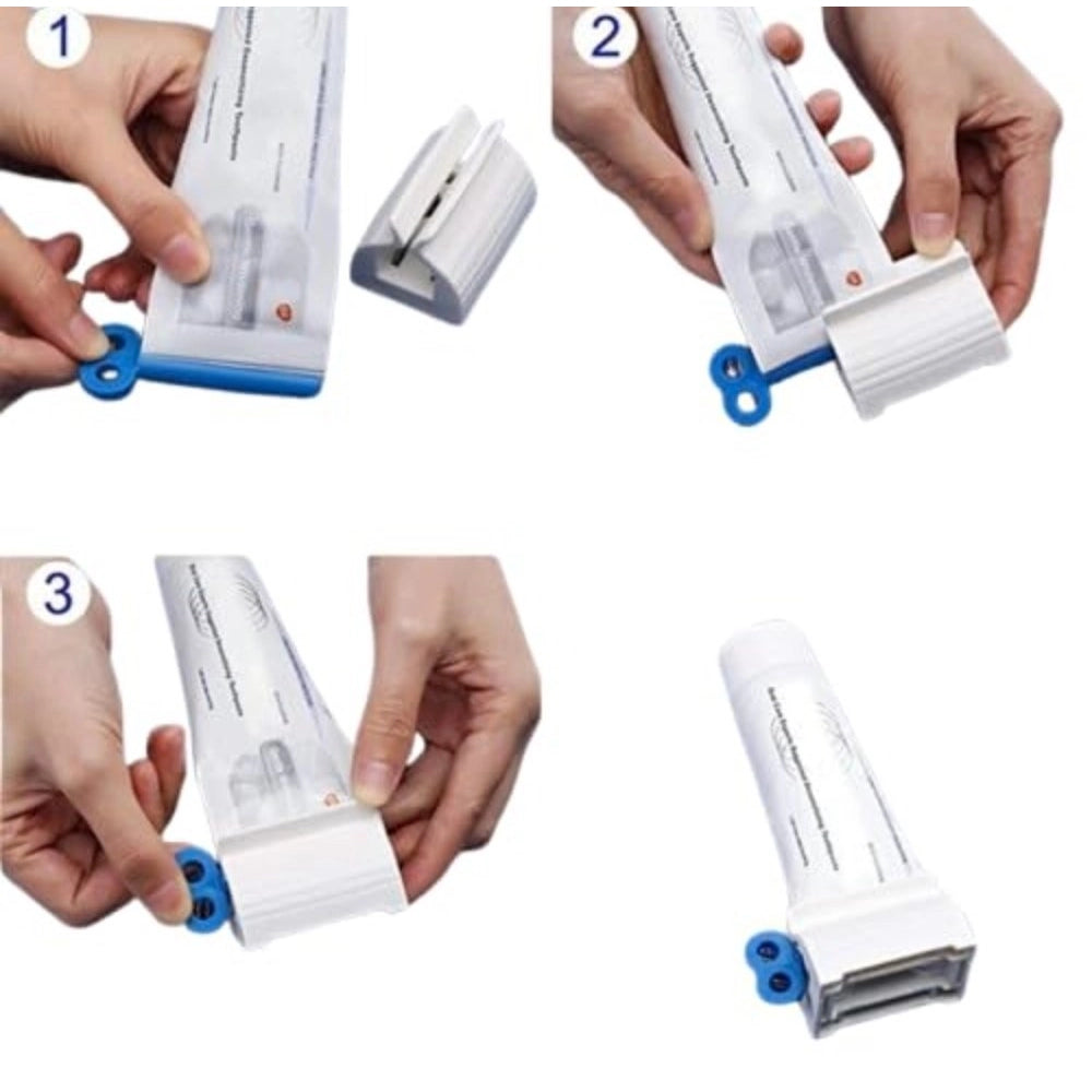 { "alt_text": "Multicolor plastic toothpaste squeezer pack of 2, easy-to-use bathroom hygiene tool" }