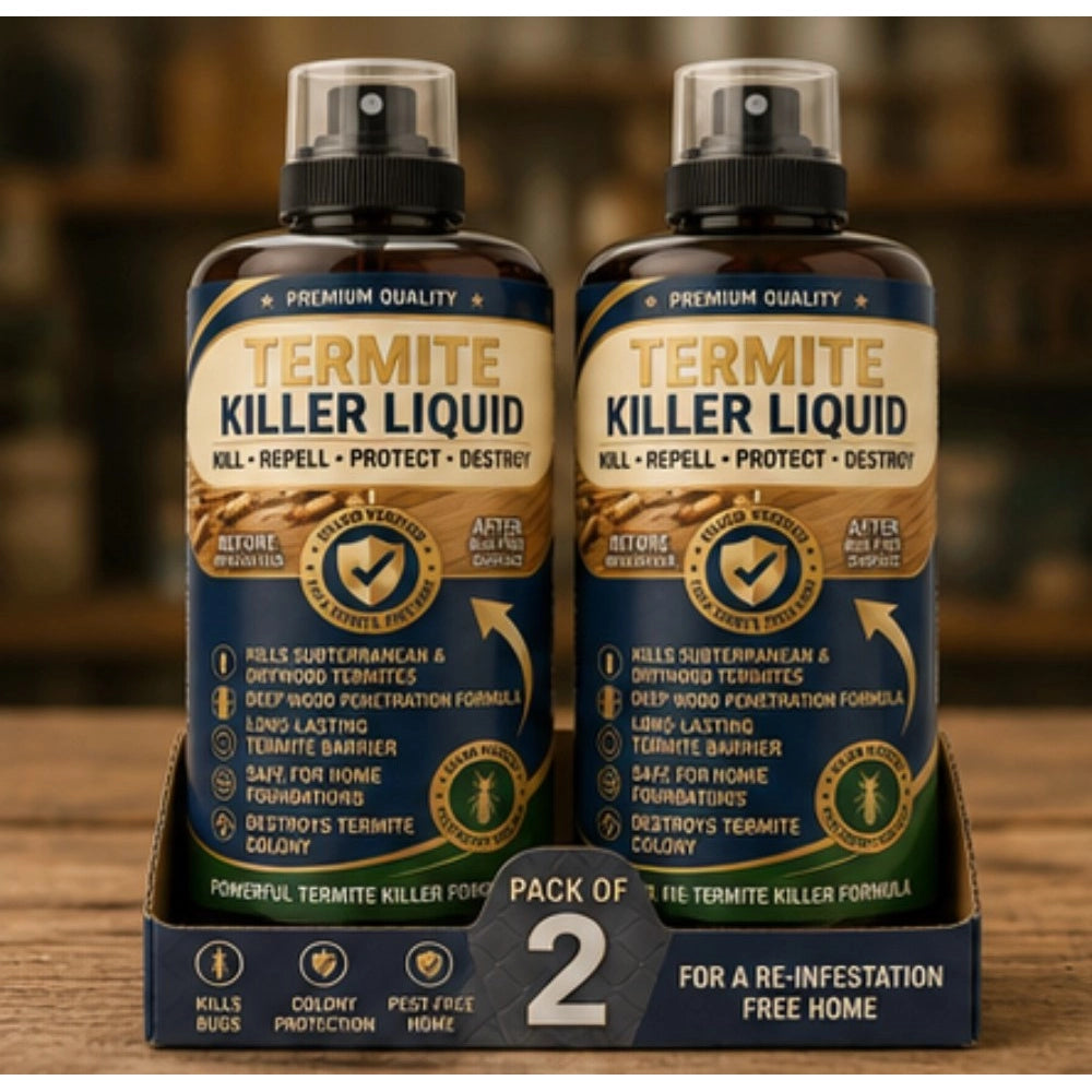 { "alt_text": "Liquid termite killer spray bottles, 100 ML, pack of 2, fresh fruit scent, pest control solution" }
