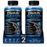 { "alt_text": "Clear liquid chain cleaner bottles, 100 ML, pack of 2, removes dirt and grease from bicycle chains" }