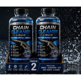 { "alt_text": "Clear liquid chain cleaner bottles, 100 ML, pack of 2, removes dirt and grease from bicycle chains" }