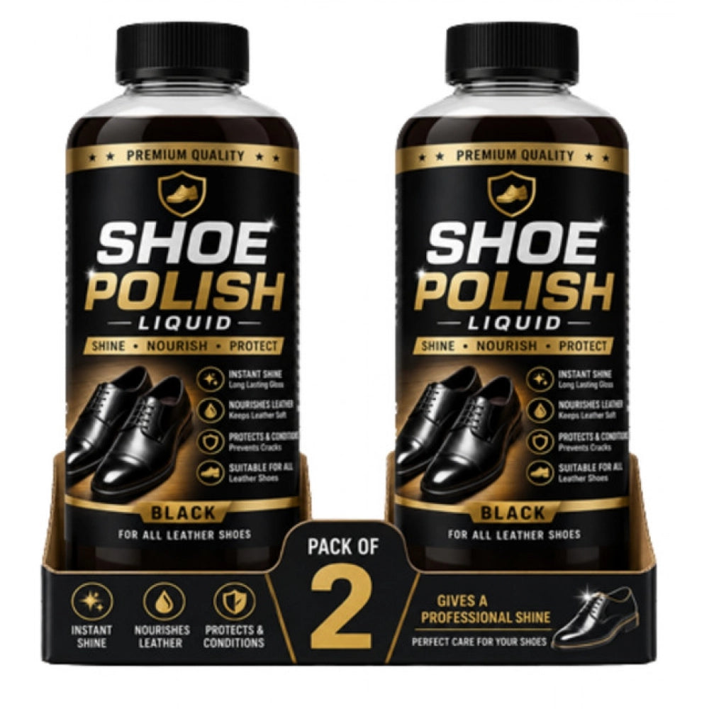 { "alt_text": "Brown liquid shoe polish kit, pack of 2 bottles, 100 ML, restores shine for men's footwear" }