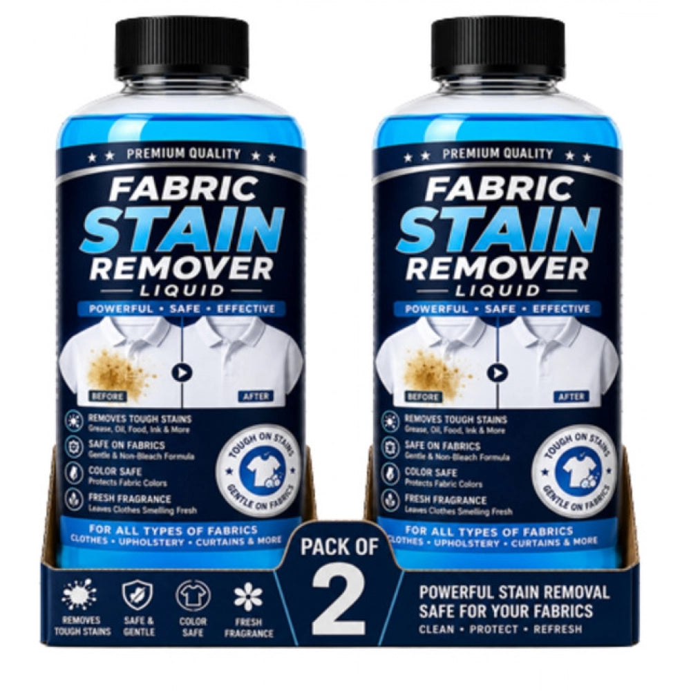 { "alt_text": "White liquid fabric stain remover bottles, 100 ML each, for fresh fruit scented stain removal" }