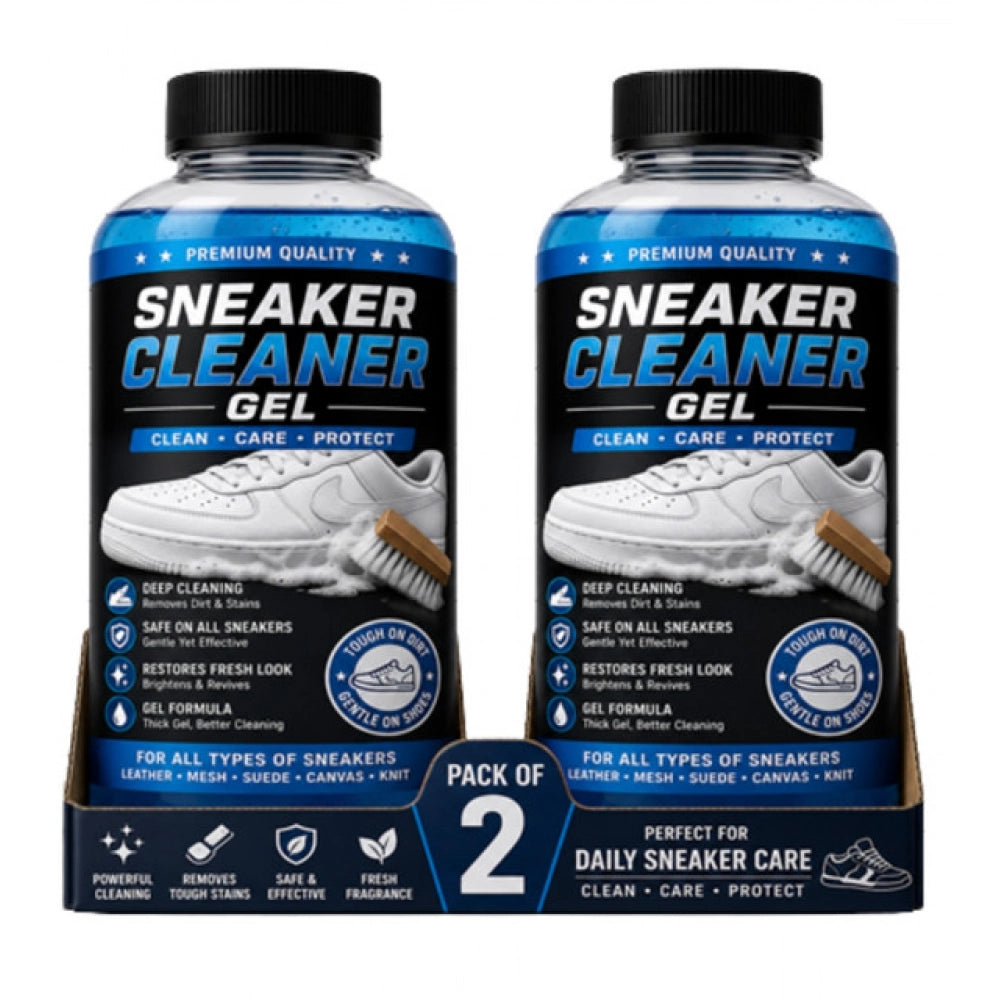 { "alt_text": "Clear gel sneaker cleaner gel bottles, 100 ML, pack of 2, for maintaining shoe appearance and fresh fruit fragrance" }
