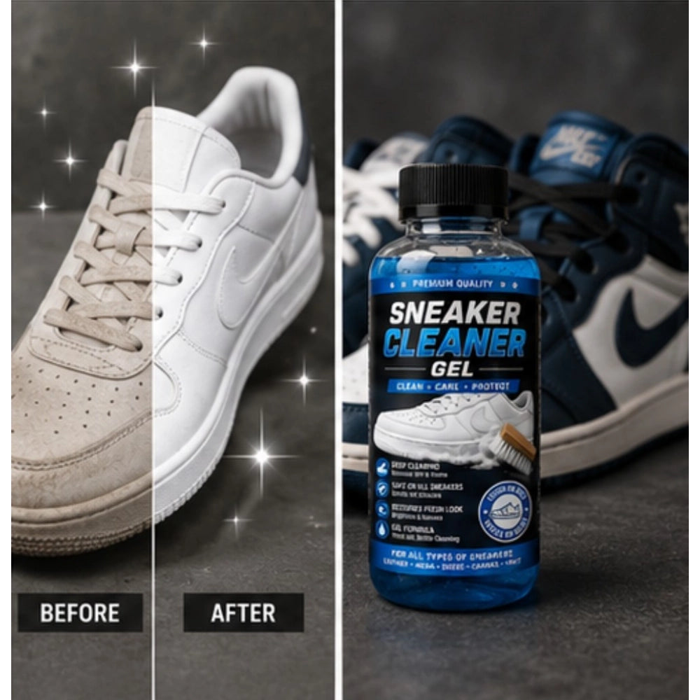 { "alt_text": "Clear gel sneaker cleaner gel bottles, 100 ML, pack of 2, for maintaining shoe appearance and fresh fruit fragrance" }