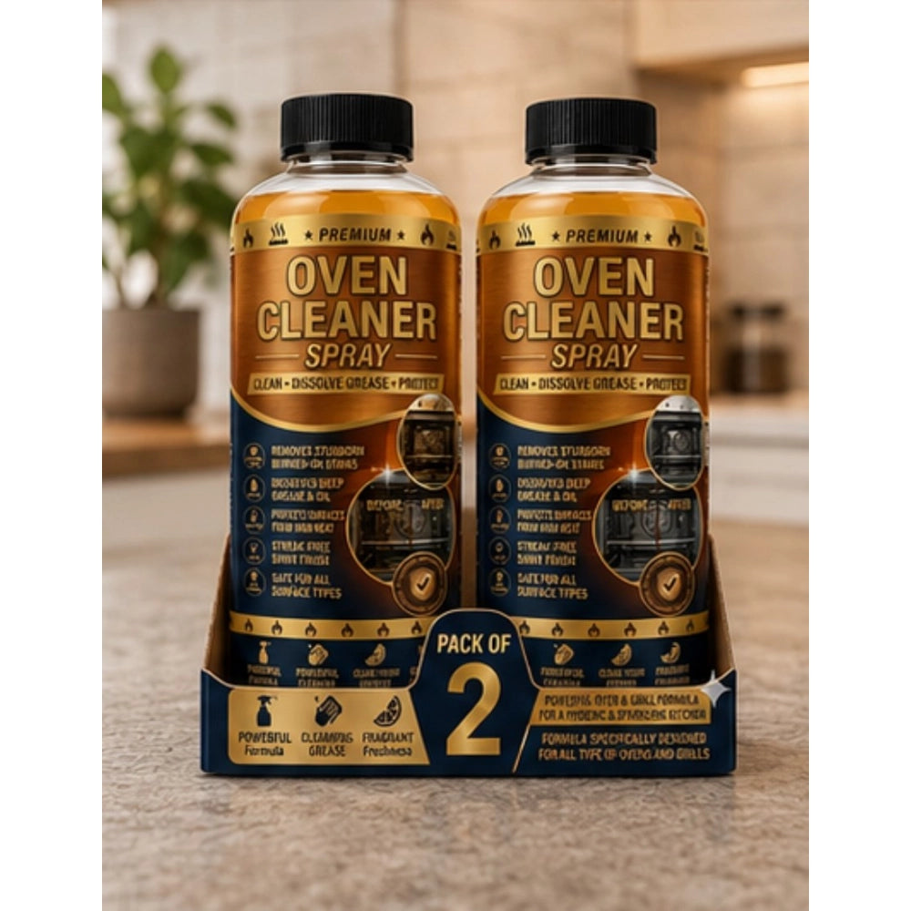 { "alt_text": "Clear liquid oven cleaner bottles, 100 ML, removes grease and residue from oven surfaces, kitchen cleaning" }