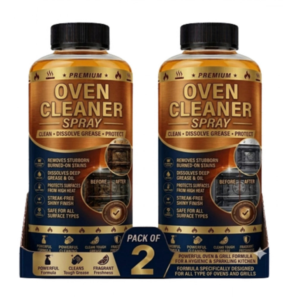 { "alt_text": "Clear liquid oven cleaner bottles, 100 ML, removes grease and residue from oven surfaces, kitchen cleaning" }