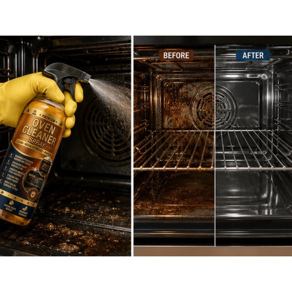 { "alt_text": "Clear liquid oven cleaner bottles, 100 ML, removes grease and residue from oven surfaces, kitchen cleaning" }