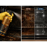 { "alt_text": "Clear liquid oven cleaner bottles, 100 ML, removes grease and residue from oven surfaces, kitchen cleaning" }