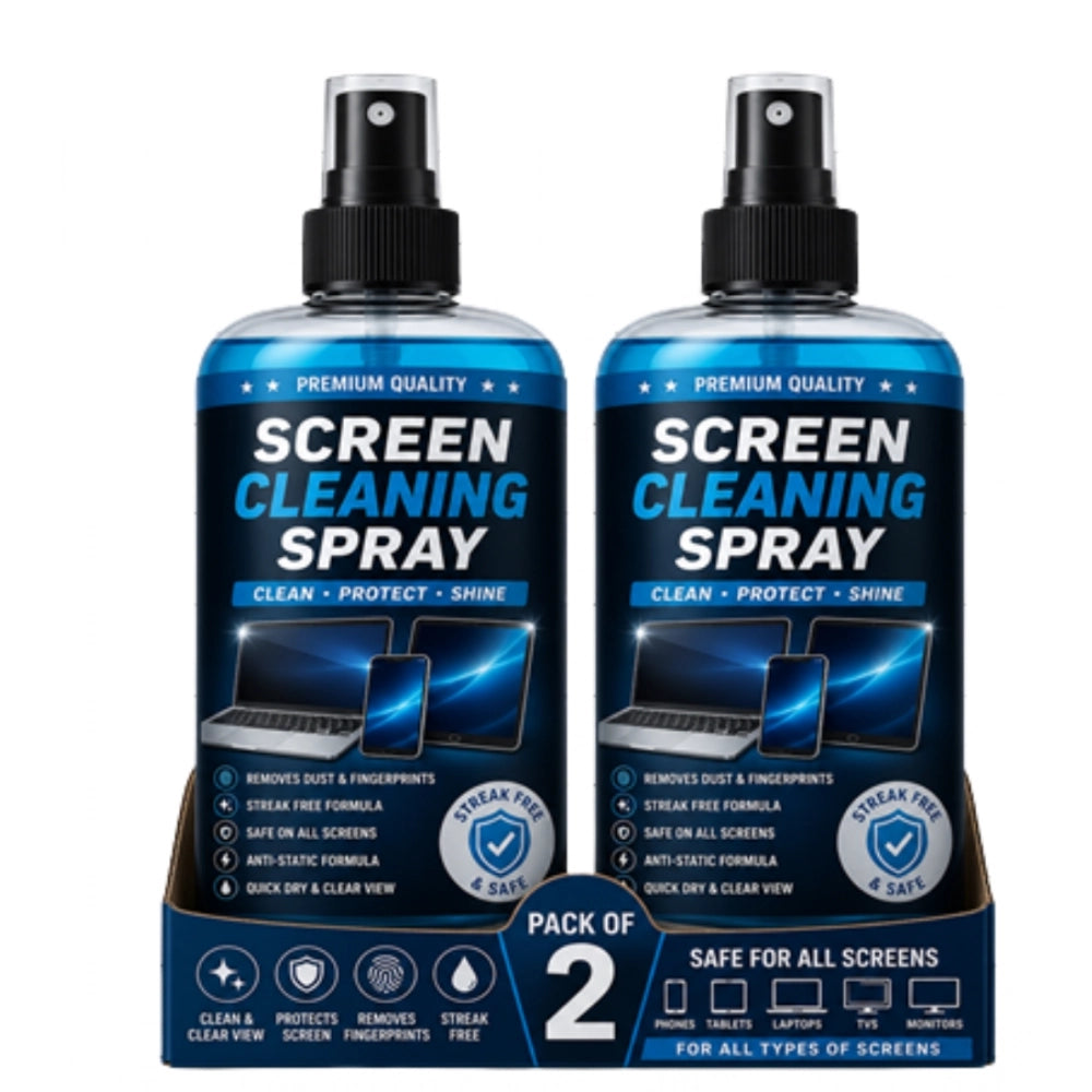 { "alt_text": "Clear spray bottle screen cleaning liquid kit, 100 ML, for electronics, removing fingerprints and dirt" }
