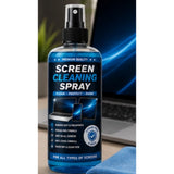 { "alt_text": "Clear spray bottle screen cleaning liquid kit, 100 ML, for electronics, removing fingerprints and dirt" }