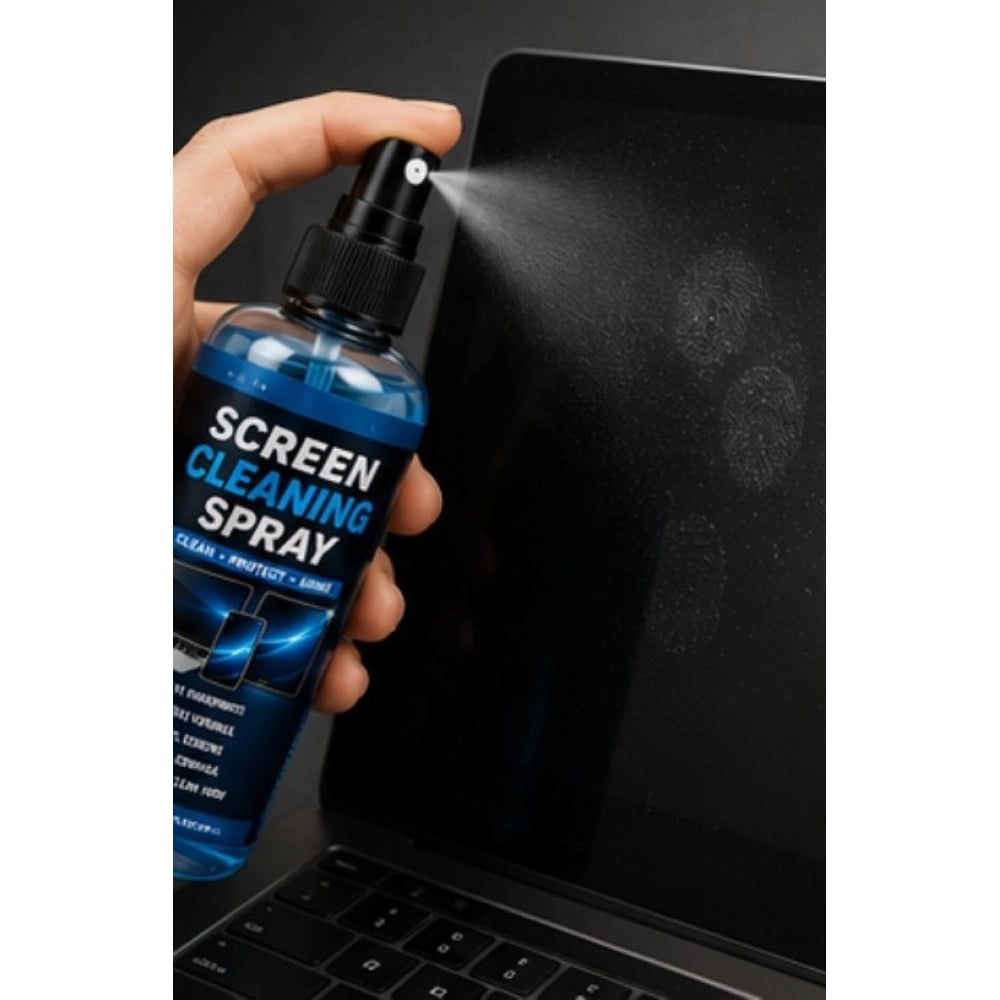 { "alt_text": "Clear spray bottle screen cleaning liquid kit, 100 ML, for electronics, removing fingerprints and dirt" }