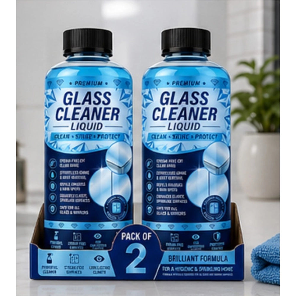 { "alt_text": "Clear glass cleaner liquid bottles, 100 ML, for streak-free glass cleaning, 2 bottles pack" }