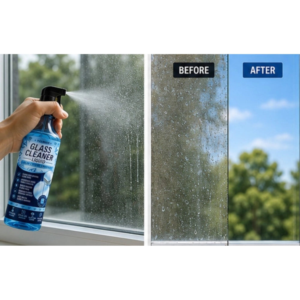 { "alt_text": "Clear glass cleaner liquid bottles, 100 ML, for streak-free glass cleaning, 2 bottles pack" }