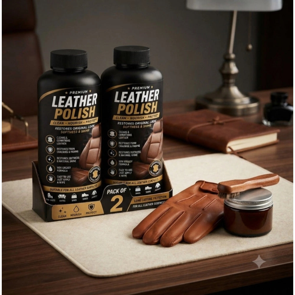 { "alt_text": "Brown leather polish liquid bottles, 100 ML, for maintaining and shining leather surfaces, shoe care" }