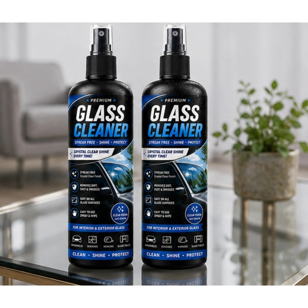 { "alt_text": "Clear glass cleaner liquid spray bottles, 100 ML, pack of 2, fresh fruit fragrance for cleaning glass surfaces" }