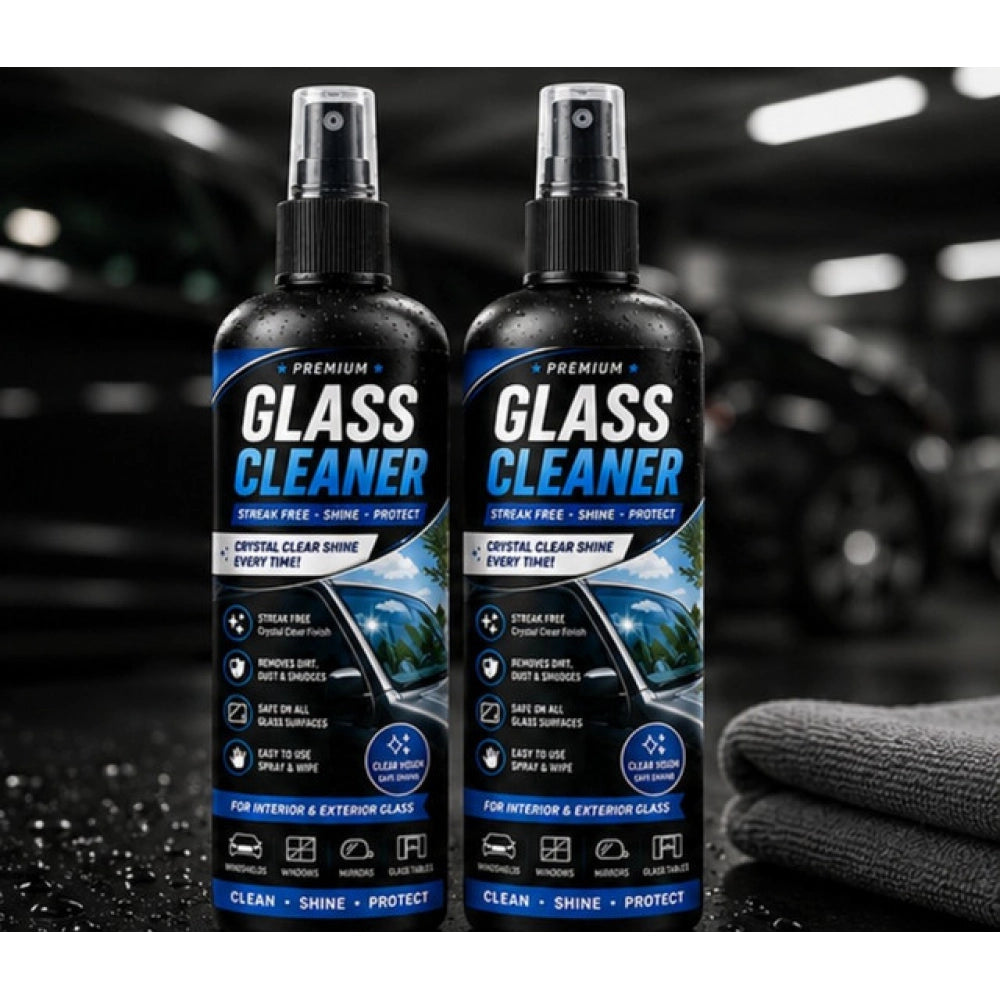 { "alt_text": "Clear glass cleaner liquid spray bottles, 100 ML, pack of 2, fresh fruit fragrance for cleaning glass surfaces" }