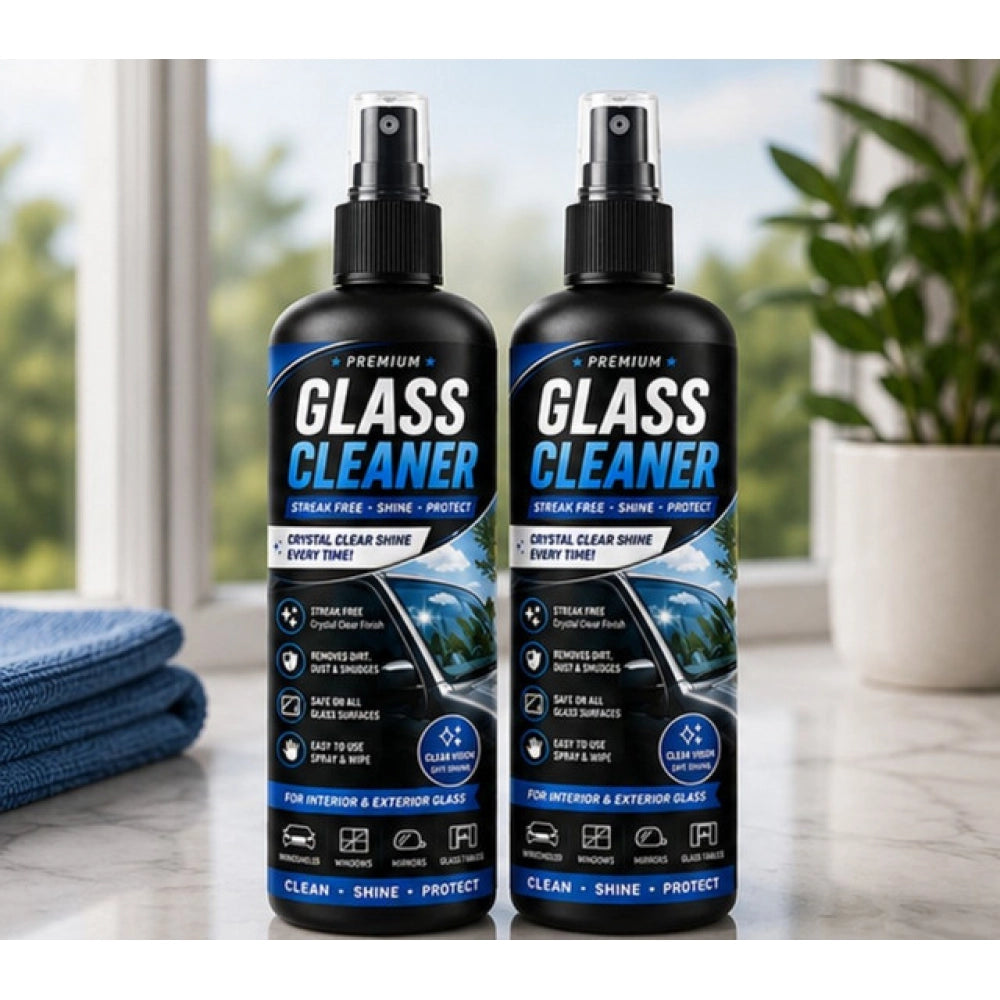 { "alt_text": "Clear glass cleaner liquid spray bottles, 100 ML, pack of 2, fresh fruit fragrance for cleaning glass surfaces" }